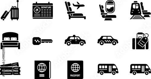 Travel and Transportation Glyph Icon Set