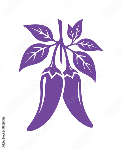 鮮やかな紫色が目を引く、辛口チリペッパーのベクターイラスト。料理やスパイス、メキシコ料理のメニューデザインに最適な、情熱的な唐辛子のシンボル。