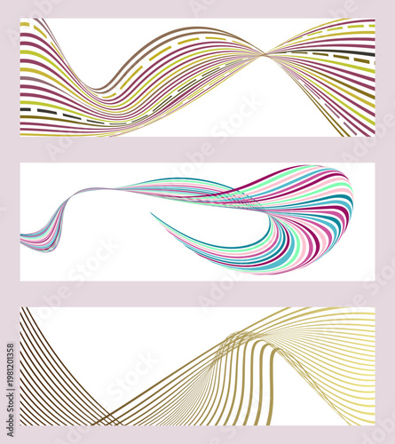 Gradient parallel stripes on a white background. Set of three patterns. Vector