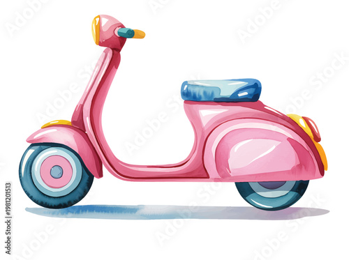 Obraz na płótnie Cute pastel scooter watercolor design isolated kids transport element
