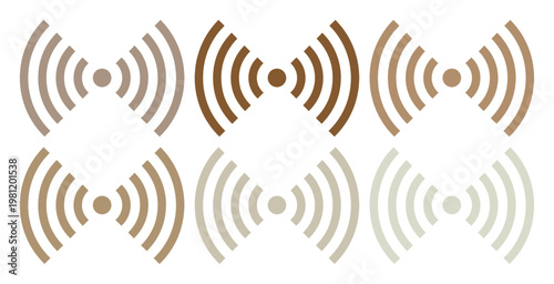 ミニマルなWi-Fi信号アイコンセット、ブラウンとベージュのグラデーションカラー、無線通信と接続を示すシンプルなベクターイラスト、デジタルネットワークとテクノロジーデザインに最適