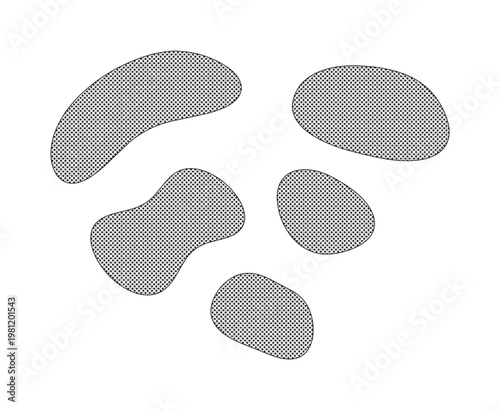 抽象的な有機的形状のベクターコレクション、不規則なドットパターンが施されたモダンなデザインエレメント、ミニマリストな背景やテクスチャに最適なグラフィック素材