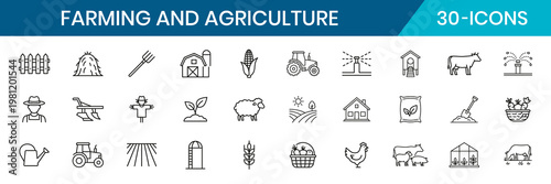 Farming Agriculture Thin Line Icon Set Vector