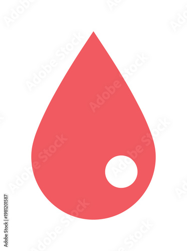 赤い水滴のシンプルなベクターイラスト、血液や液体を表現するミニマルなアイコンデザイン、医療や健康関連のグラフィック素材、ウェブサイトやアプリのUIエレメント
