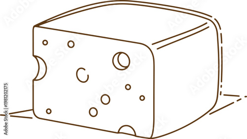 Block of cheese food outline vector illustration dairy product snack gourmet.