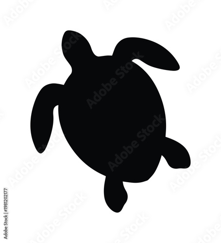 ウミガメのシルエット、黒いシンプルな亀のベクターイラスト、海洋生物のミニマルなアイコンデザイン、水生動物のシンボルマーク、自然保護やエコフレンドリーなプロジェクトに最適なグラフィック素材