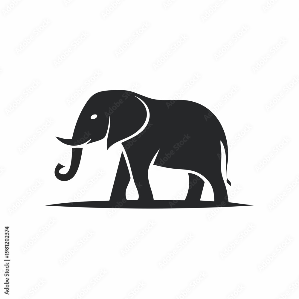 Fototapeta premium black elephant silhouette standing with trunk raised