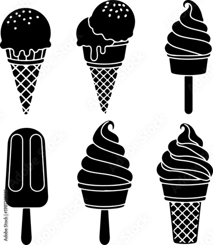 Summer Ice Cream Black silhouette Vector illustration