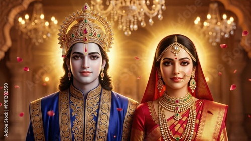 Radha Krishna royal palace divine luxury wallpaper.