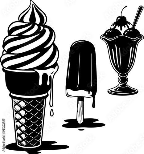 Summer Ice Cream Black silhouette Vector illustration