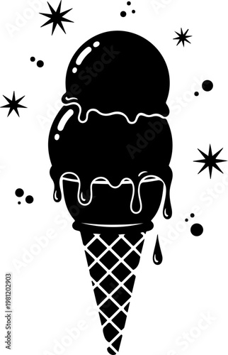 Summer Ice Cream Black silhouette Vector illustration