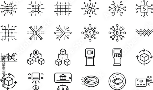 Data processing and mobile banking security icons for financial technology systems design.