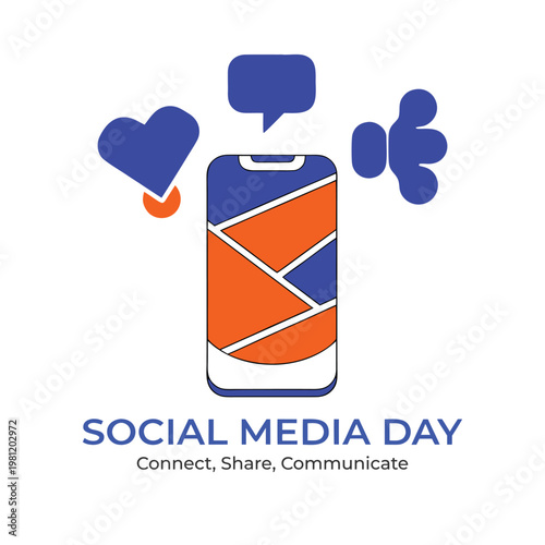 Social media day concept with smartphone speech bubbles and heart illustration