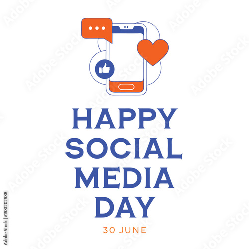 Graphic illustration for happy social media day featuring phone and icons