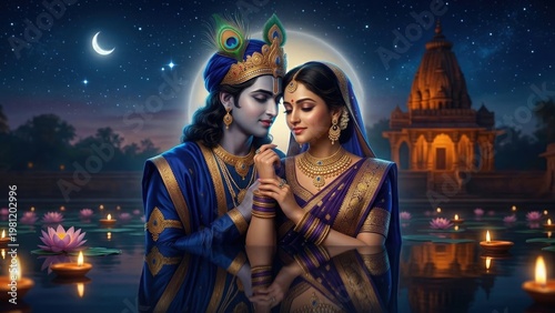Radha Krishna midnight blue eternal love wallpaper.
