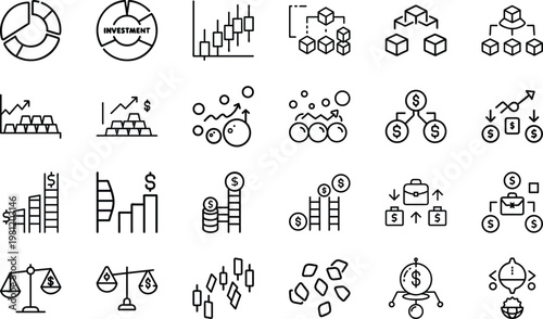 Financial growth and investment icons set business finance economy and trading symbols.