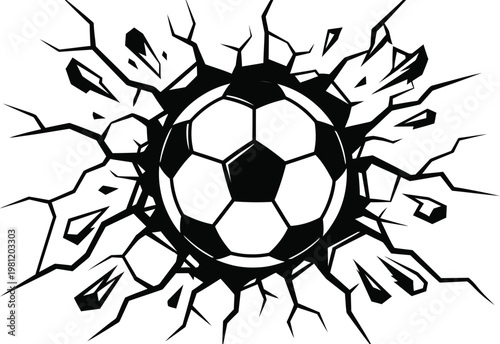 Soccer ball crashing through a wall