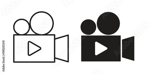 Video camera icon in black stroke eps vector graphic