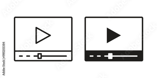 Video tutorial icon in black stroke eps vector graphic
