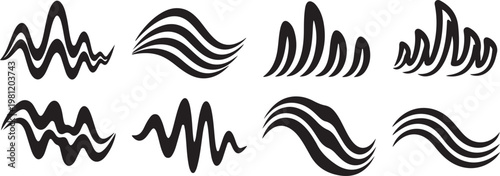 Abstract black and white patterns with wavy and jagged lines Vector
