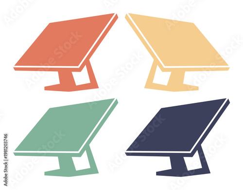 レトロなタッチスクリーンディスプレイのベクターアイコンセット、ヴィンテージ感のあるPOSシステム、モダンな情報端末、デジタルサイネージ、ビジネスやテクノロジー関連プロジェクトに最適なグラフィックリソース