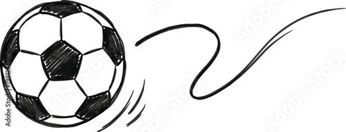 Handdrawn sketch of a soccer ball in motion