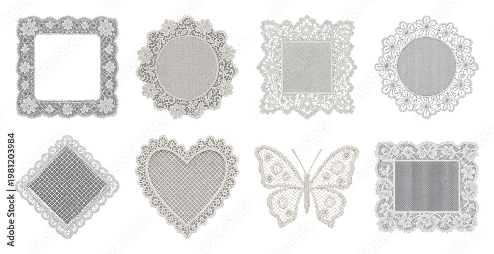 Naklejka premium PNG Elegant lace frames collection on transparent background