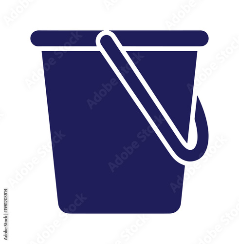 シンプルなネイビーのバケツアイコン、水や掃除用品、砂遊び、ガーデニングなど様々な用途に使える汎用的な容器のベクターイラスト素材