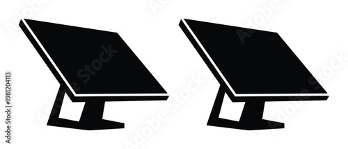 モダンな黒いソーラーパネルのアイコンセット、クリーンエネルギーと持続可能性を象徴するシンプルなベクトルイラスト、環境保護と再生可能エネルギーの概念デザイン