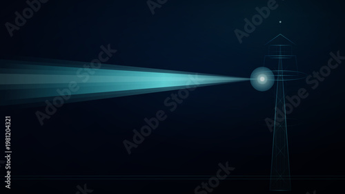 communication tower with signal beam vector illustration