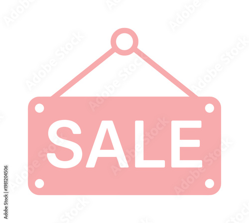 ピンクの「SALE」サインボード、シンプルでモダンなセール告知アイコン、ショッピングやプロモーションに最適なベクターイラスト素材