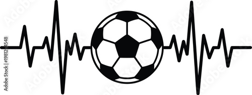Soccer ball heartbeat ekg line vector illustration