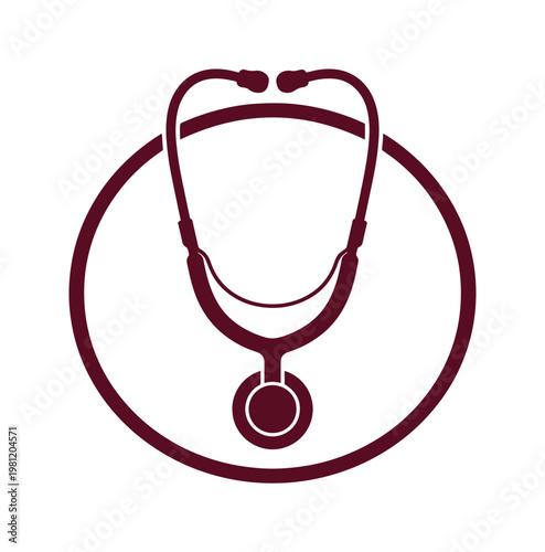 医療と健康の象徴、聴診器のベクトルイラスト。医者や看護師、医療従事者向けのシンプルなアイコンデザイン。病院、クリニック、健康診断のシンボル。
