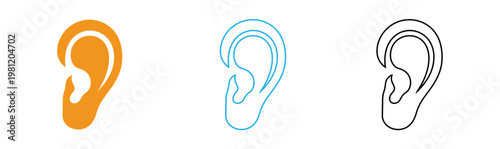 Two ear illustrations orange filled and blue outline designs