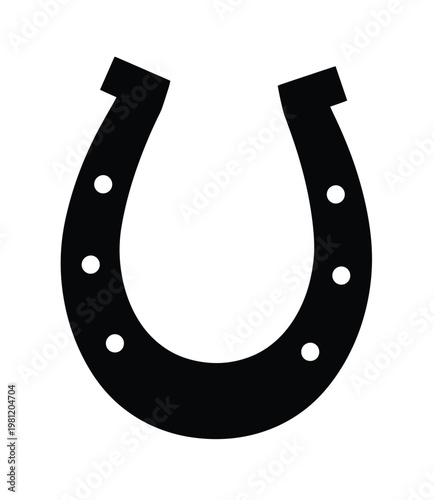 幸運のシンボル、黒い馬蹄のベクターイラスト。蹄鉄のアイコン、お守り、ラッキーチャームとして、成功や勝利を願うデザイン素材に最適。