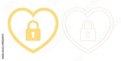 愛とセキュリティを象徴するハートと南京錠のベクターアイコンセット、デジタルプライバシーや恋愛関係の保護を表現するデザイン素材、ウェブサイトやアプリのUI/UXに最適なシンプルでモダンなイラスト