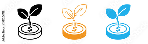 Financial growth two sprouts emerging from coins representing investment and prosperity