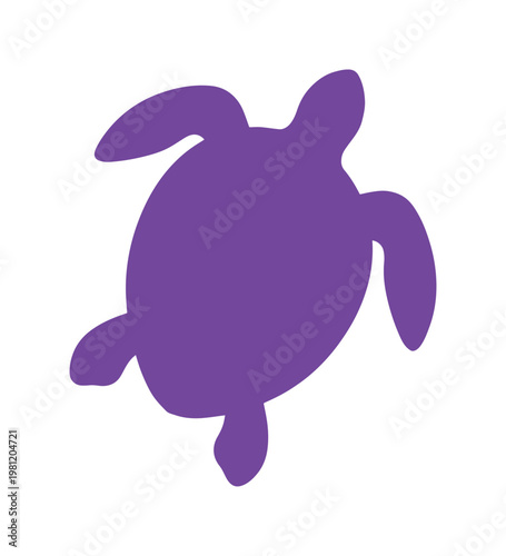 鮮やかな紫色が目を引くウミガメのシルエットベクターイラスト。海の生き物、水生生物のシンプルでモダンなアイコンデザイン。環境保護、海洋生物学、自然をテーマにしたプロジェクトに最適なグラフィック素材。