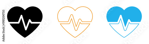 Heart health icons with ecg waveforms representing vital signs and cardiac monitoring