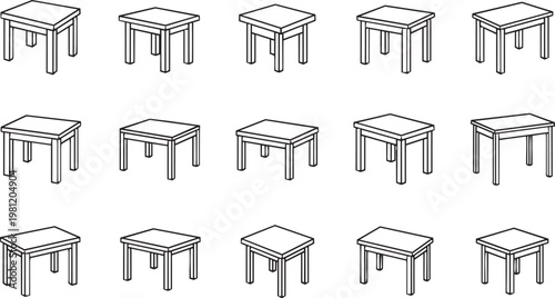 A collection of tables with different leg styles