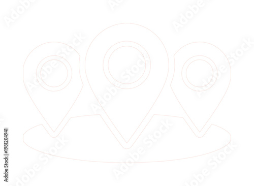 ミニマルな白のロケーションアイコン、シンプルな線画のGPSピン、地図上の位置を示すベクターイラスト、ウェブサイトやアプリのナビゲーションに最適なデザイン素材