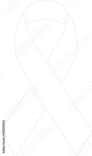 白いリボン、乳がん啓発のシンボル、希望と支援を示すシンプルなベクターイラスト、医療キャンペーンやチャリティイベントに最適なアイコン素材