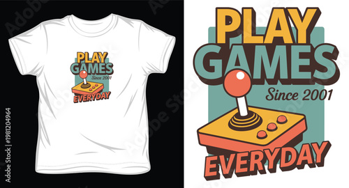 Play games everyday since 2001 retro vintage joystick t-shirt design concept.