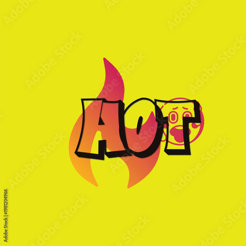 Hot Text Effect with Fire Flame and Funny Emoji on Bright Yellow Background