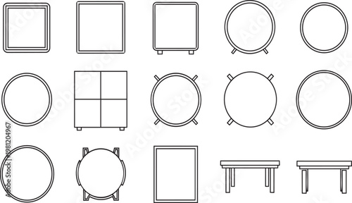 Various shapes and table designs in technical drawings