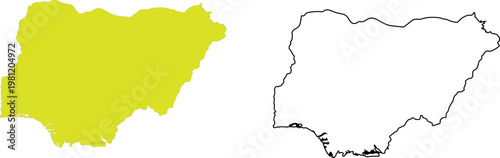 Nigeria Country Map Outline and Silhouette Set on White Background Vector illustration