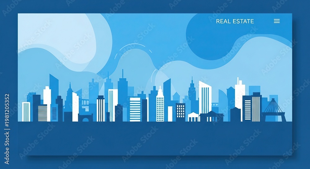 Fototapeta premium modern city skyline with real estate overlay in blue gradient lighting