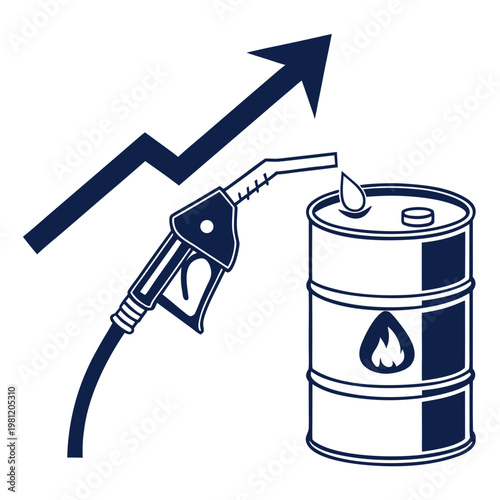 A graphic illustration depicts a rising arrow combined with a fuel pump and oil barrel symbolizing increasing energy costs high quality professional