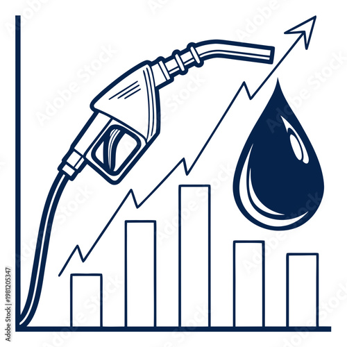 This illustration depicts a rising graph with a gas pump nozzle and oil droplet signifying increasing fuel and energy costs high quality