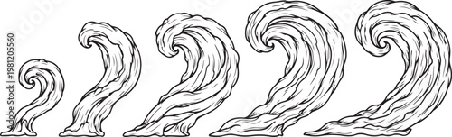 Five stylized horses galloping in a dynamic line drawing Vector